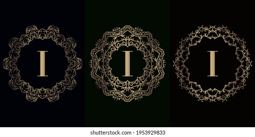 Collection of logo initial I with luxury mandala ornament frame