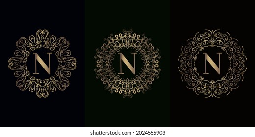 Collection of logo initial N with luxury mandala ornament frame