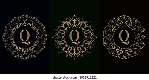Collection of logo initial Q with luxury mandala ornament frame