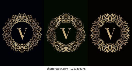 Collection of logo initial V with luxury mandala ornament frame