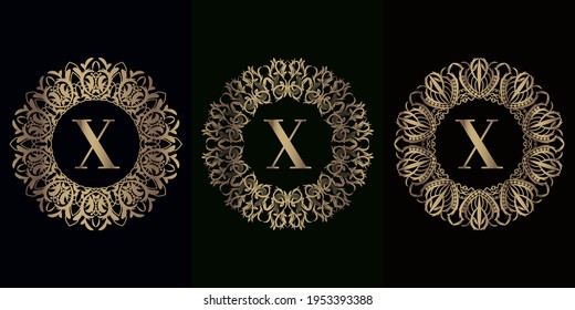 Collection of logo initial X with luxury mandala ornament frame