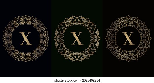Collection of logo initial X with luxury mandala ornament frame