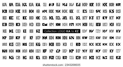 Collection LOGO KA to KZ. Abstract logos mega collection with letters. Geometrical abstract logos