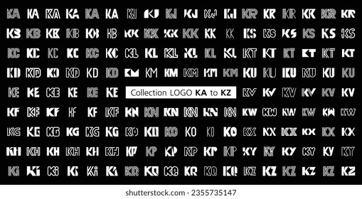 Collection LOGO KA to KZ. Abstract logos mega collection with letters. Geometrical abstract logos