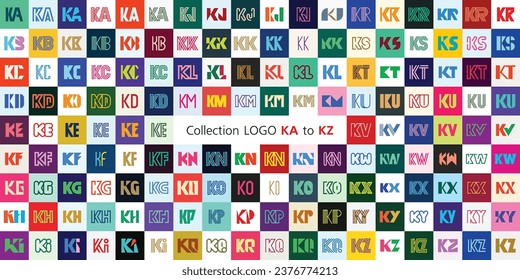 Collection LOGO KA to KZ. Abstract logos mega collection with letters. Geometrical abstract logos