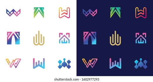 collection of logo letter W gradient color vector template