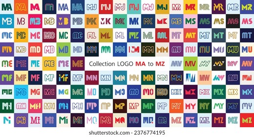 Colección LOGO MA a MZ. Resumen de logotipos mega colección con letras. Logotipos geométricos abstractos