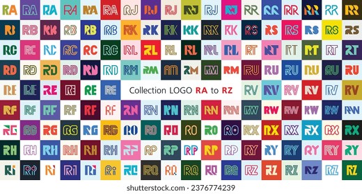 Collection LOGO RA to RZ. Abstract logos mega collection with letters. Geometrical abstract logos