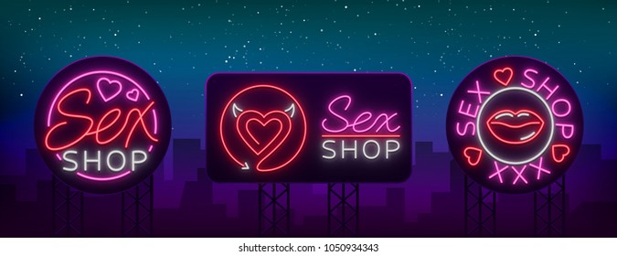 Collection Logo Sex Shop Night Sign Stock Vector Royalty Free