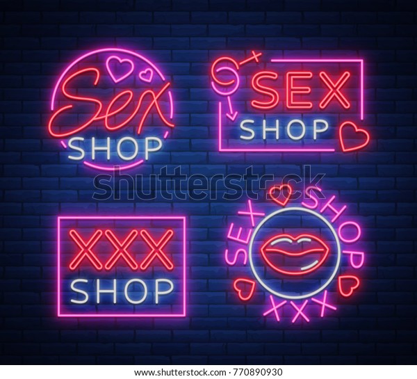 Collection Logo Sex Shop Night Sign Stock Vector Royalty Free 770890930