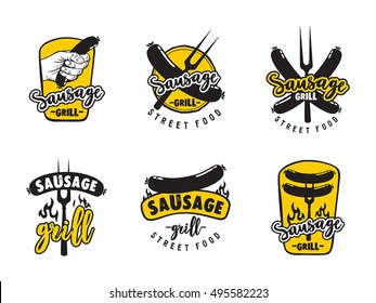 Collection of logo for street food cafe sausage grill