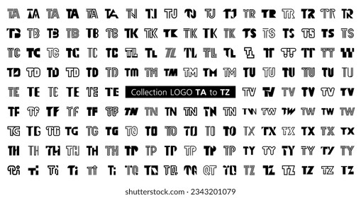 Kollektion LOGO TA zu TZ. Abstrakte Logos Mega-Kollektion mit Buchstaben. Abstrakte geometrische Logos