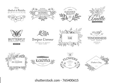 Collection of logo templates. Flourishes calligraphic ornaments and frames. Retro style of design elements, postcard, banners. Vector template
