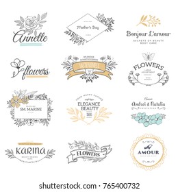 Collection of logo templates. Flourishes calligraphic ornaments and frames. Retro style of design elements, postcard, banners. Vector template
