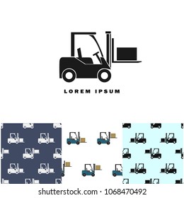 Collection of logo and three seamless patterns with trucks. Branding identity for cargo business