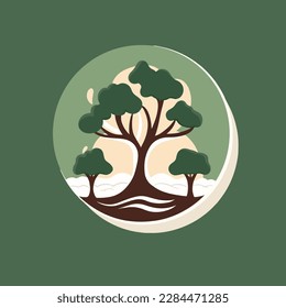 Colección de logotipo, arte vectorial, ilustración de montaña, paisaje, naturaleza, árbol, lago, hojas.