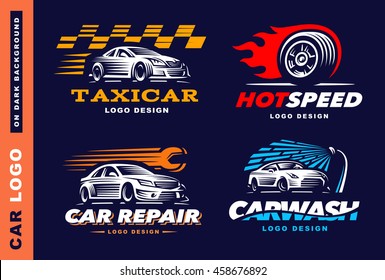 Colección de logotipos camión, servicio de taxi, lavado, reparación