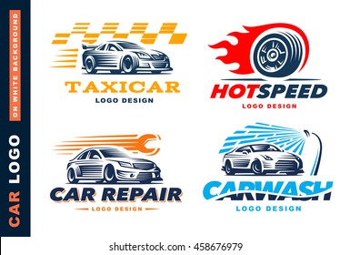 Colección de logotipos camión, servicio de taxi, lavado, reparación, Concursos