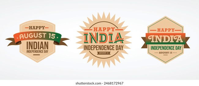 Colección de logotipos para la celebración del día de la independencia india el 15 de agosto. Diseño de Plantilla de Vector.