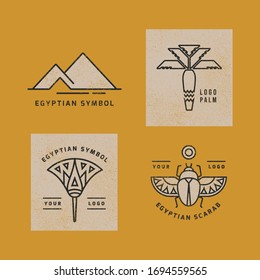 A collection of logos with Egyptian symbols and a place for text in a linear style isolated in the background.