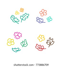 Collection of logos with flowers. Linear circular logotypes with leaves and flowers. Vector templates for flower shops, ecological cosmetics