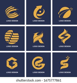 Collection of logos, letter logos, globe, eagle and handshake in vector illustration format, gold logo
