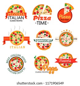 Collection logos for menu of restaurants. Pizza logo. Vector icons.