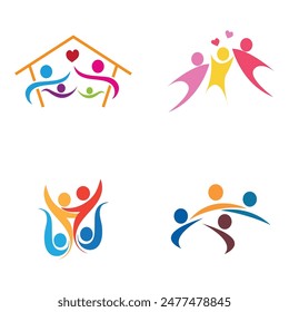 collection of logos and symbols of harmonious family elements isolated on white background