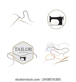 collection of logos and symbols of tailor with needle and thread isolated on white background