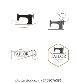 collection of logos and symbols of tailor with needle and thread isolated on white background