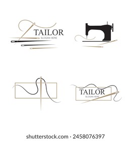 collection of logos and symbols of tailor with needle and thread isolated on white background