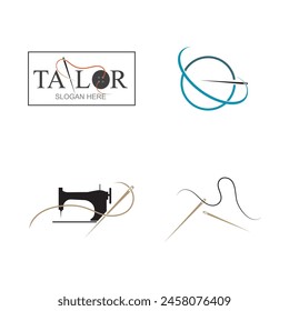 collection of logos and symbols of tailor with needle and thread isolated on white background