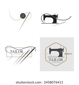 collection of logos and symbols of tailor with needle and thread isolated on white background