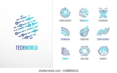 Collection of logos. Technology, biotechnology, high tech, fintech icons and symbols