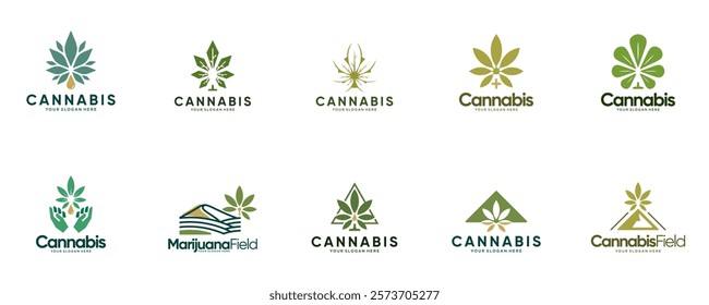 collection of logos with the theme cannabis health, agriculture, medicine, graphic design illustration.