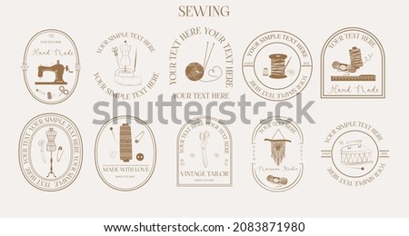 Collection of logotype template for knitting and sewing. Minimalist linear symbol. Perfect for branding, label, sticker, logotype design. Editable Vector Illustration.