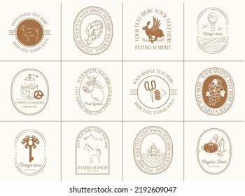 Collection Of Logotypes Template For Dairy Farm And Cheese Production, A Coffee Shop, A Vintage Store Or A Local Family Busines. Linear Logos, Symbols, Icons Design Template. Editable Vector Logotype.