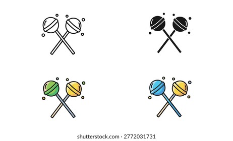 A collection of lollipop icons presented in four distinct styles: outline, silhouette, flat design, and colorful variations. Ideal for candy-related themes, children's products, or sweet treat marketing.