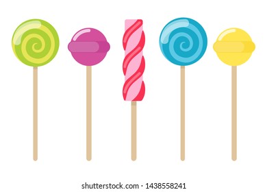 Collection of lollipops with a variety designs. Candy types. Simple vector illustration