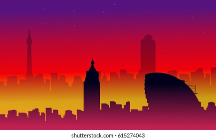 Collection of London city building silhouettes scenery