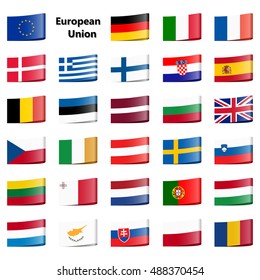 collection of loop ribbon flags of national countries European Union