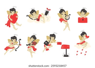 Collection of lovable cupids for Valentine's Day, spreading romance and affection