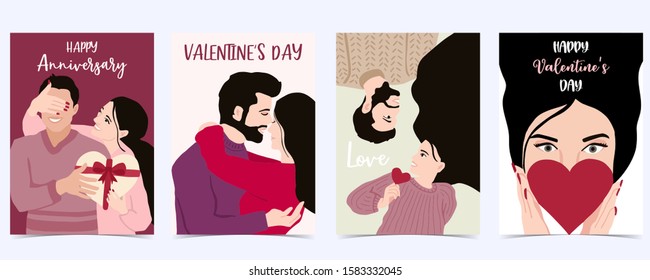 Collection of love background set with couple,man,woman,herat.Editable vector illustration for valentine's day invitation,postcard and website banner
