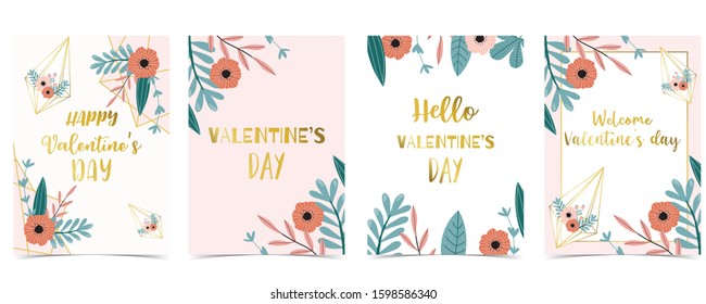 Collection of love background set with leaves,flower.Editable vector illustration for Valentine’s day invitation,postcard and website banner