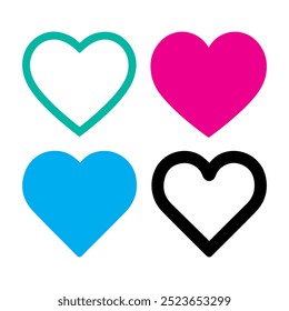 Collection of love heart color symbol icons set with solid and outline vector isolated on white background.