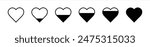 Collection of love heart icon set in black color. Heart shape loading progress indicator vector illustration.
