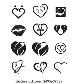 Collection of love heart icons in black. Vector illustration of a heart-shaped loading progress indicator.