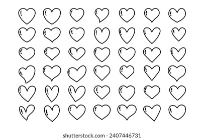 collection of love heart shaped silhouette. vector illustration
