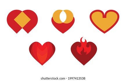 Collection of Love Heart Symbol Icons . Love Illustration Set with Solid and Outline Vector Hearts