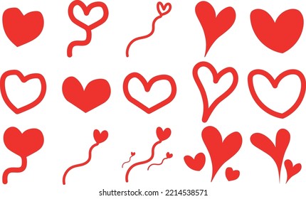 Collection of Love Heart Symbol Icons . Love Illustration Set with Solid and Outline Vector Hearts